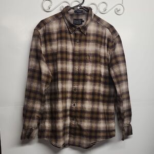 PENDLETON Mason brown and cream casual 100% cotton button-down shirt sz XL cozy